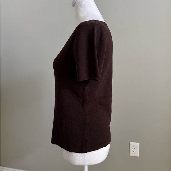 Talbots Dark Brown Scoop Neck Short Sleeve Top - Picture 2 of 7